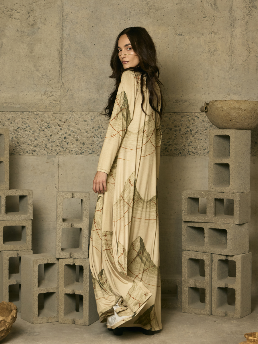 Round Neck Godet Dress - Mountains