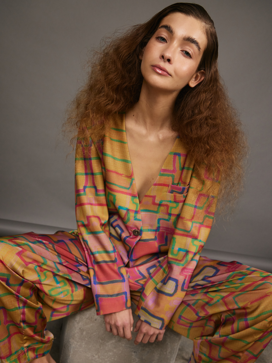 One-Button Cropped Blazer - Multicolor Stairs