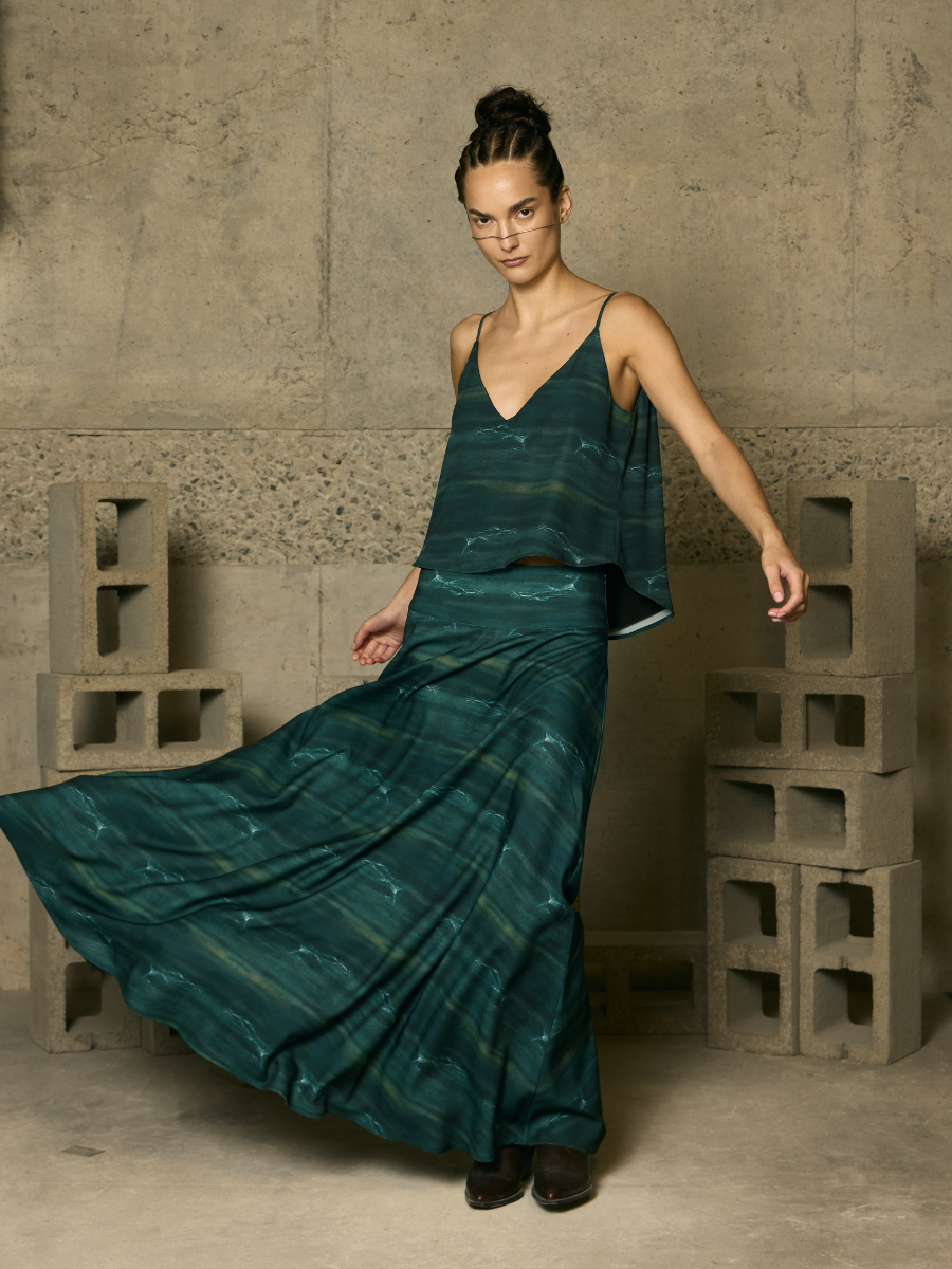 Maxi Skirt with Sash - Deep Sea