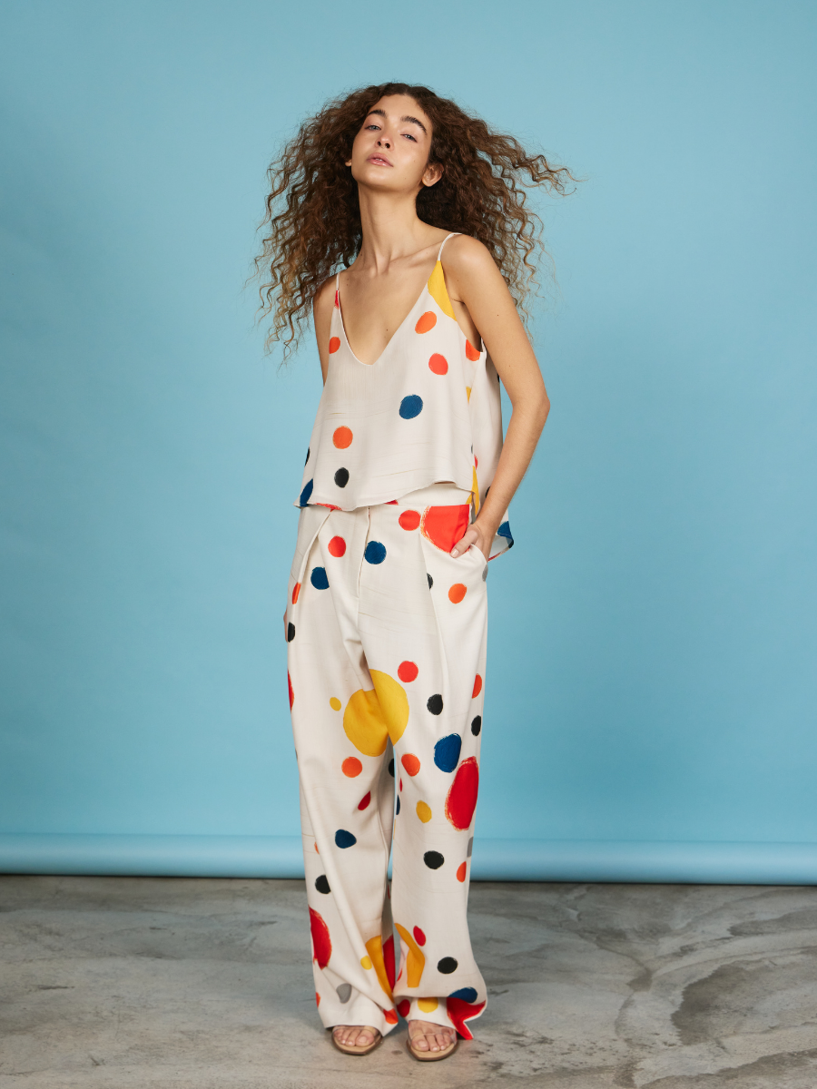 V-Neck Top - Multicolor Dots