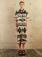 SHORT SLEEVE SIDE PATCHES BLOUSE - TRIBAL MAXI BLACK