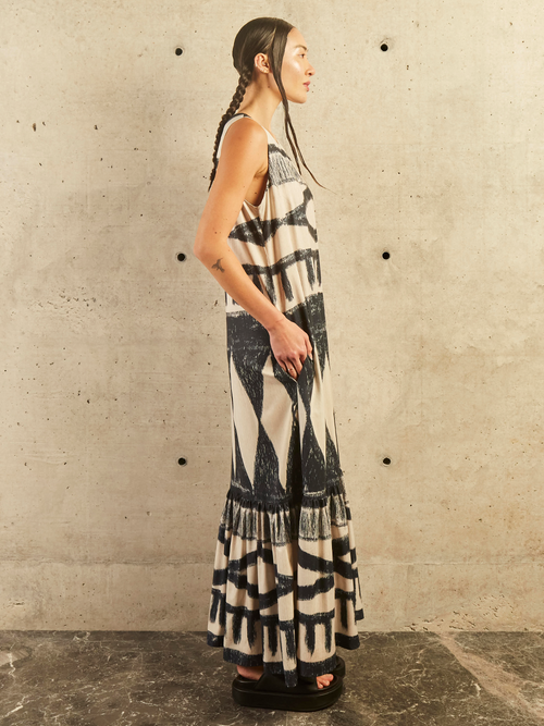 LONG DRESS WITH STEEL SLEEVES	- TRIBAL MAXI BLACK
