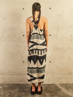 STRAIGHT DRESS CROSSED IN FRONT - TRIBAL MAXI BLACK